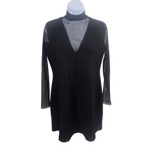 Zara Womens Sheer Lace Sleeve High Collar Black Mini Dress‎ M Cocktail Moody